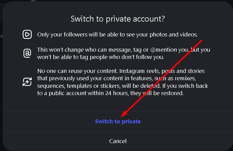 Switch to private par click kare