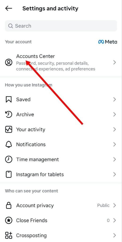 account center par click kare