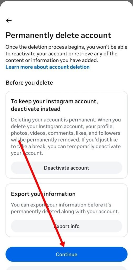 data export kare and continue par click kare