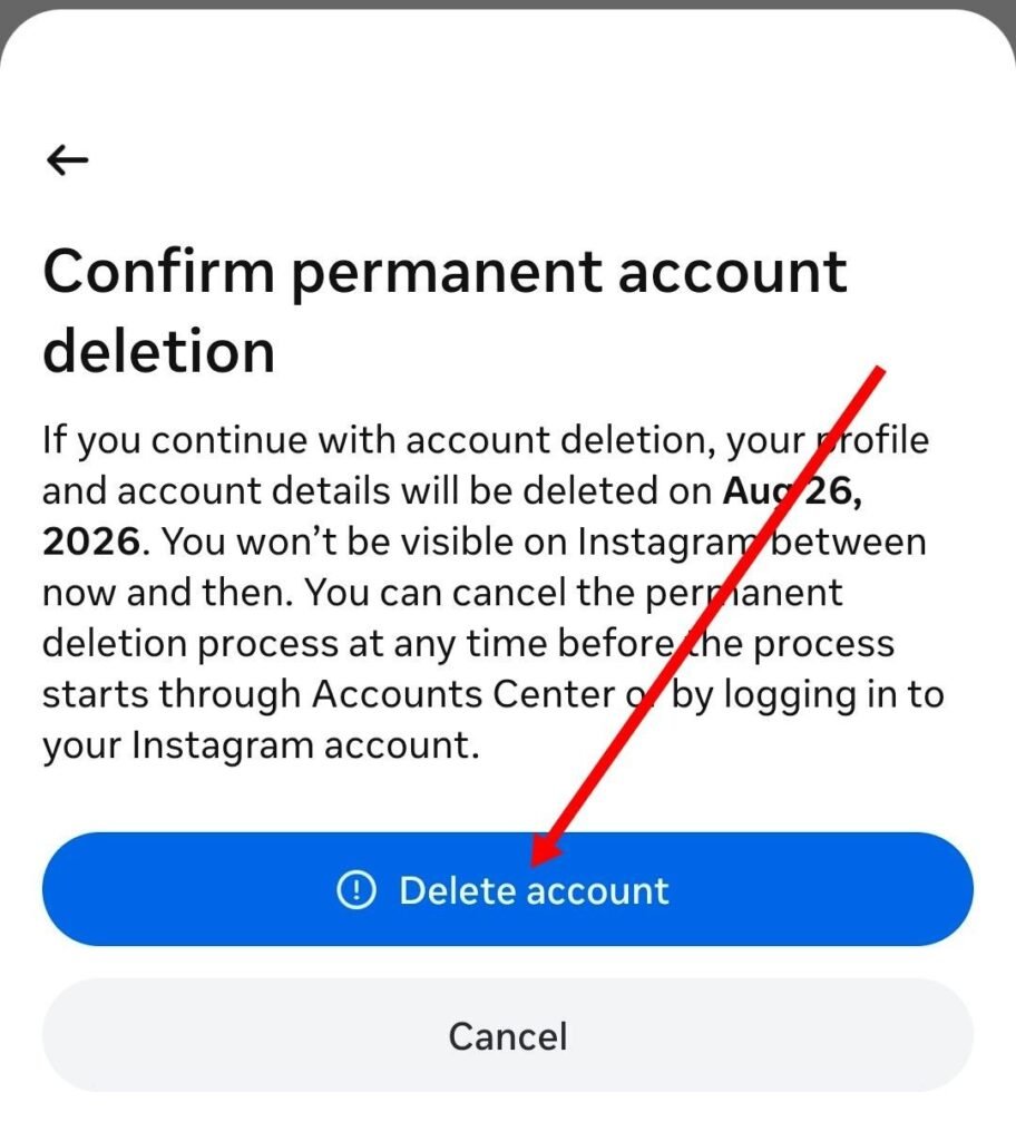 delete account par click kare