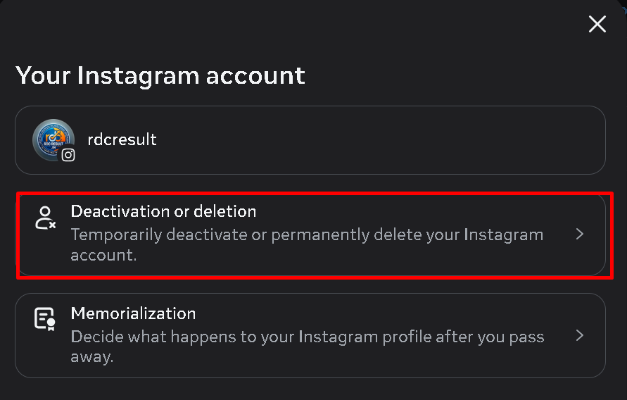 desktop me deactivation or deletion par click kare