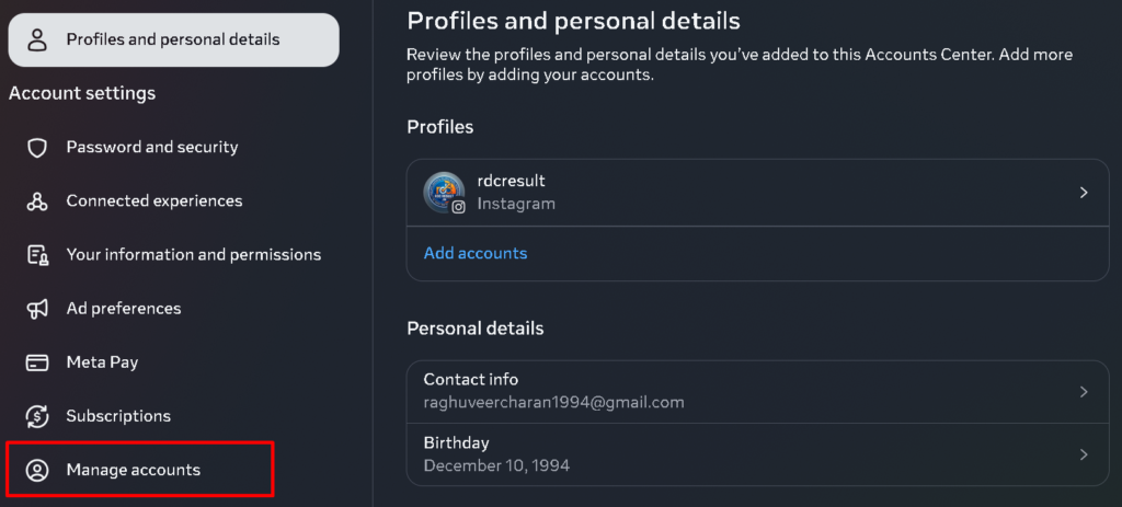 desktop me manage accounts par click kare