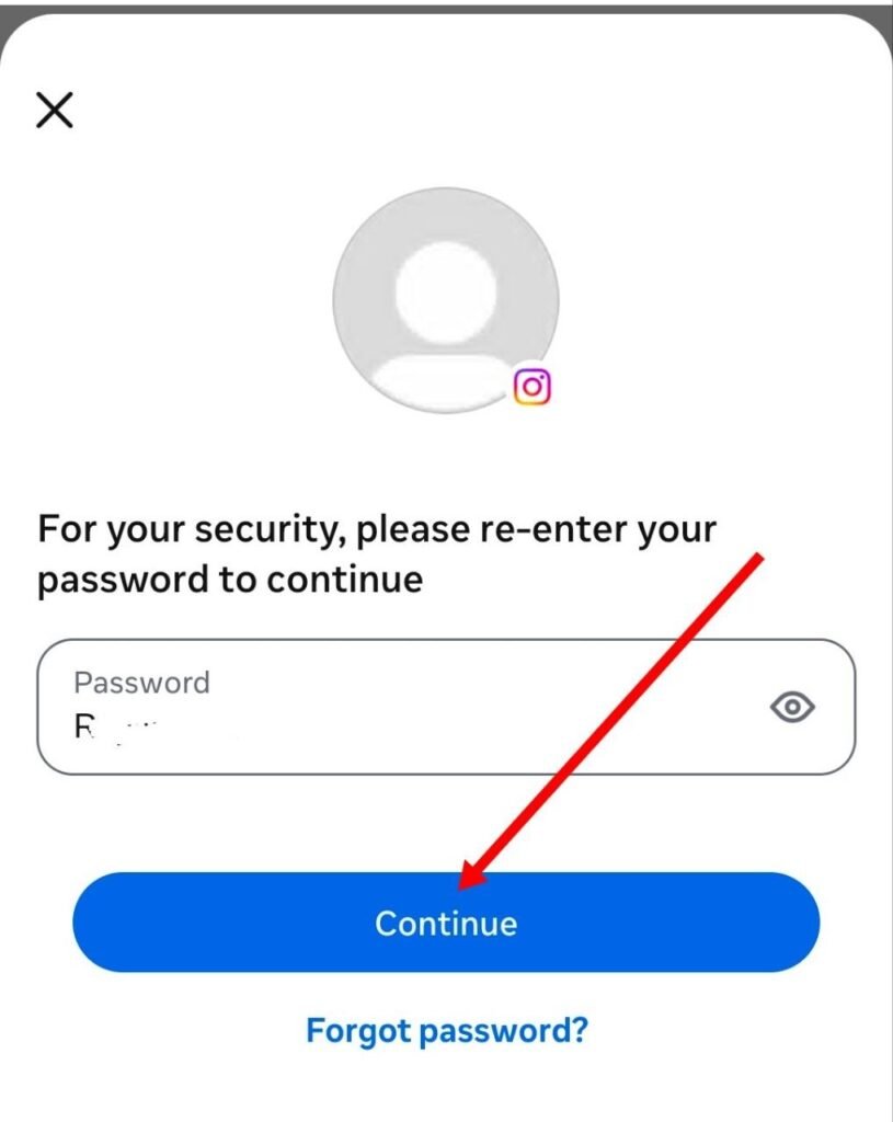 instagram account ka password type kare