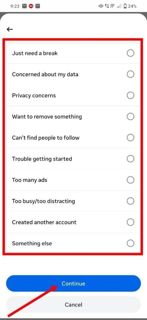 reason select kare and continue par click kare