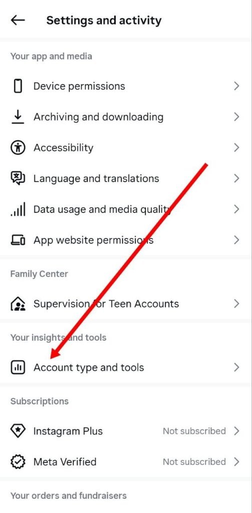 Account type and tools par click kare