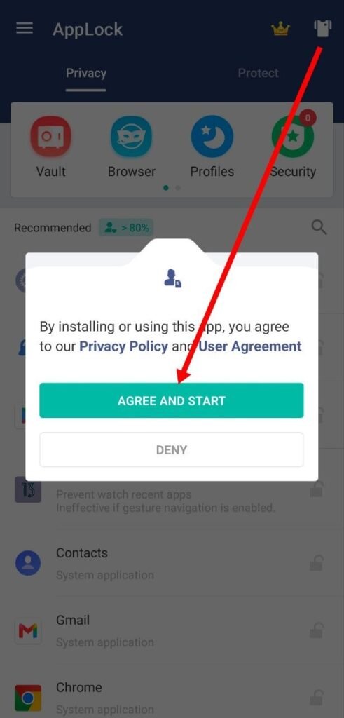 AppLock me agree and start par click kare