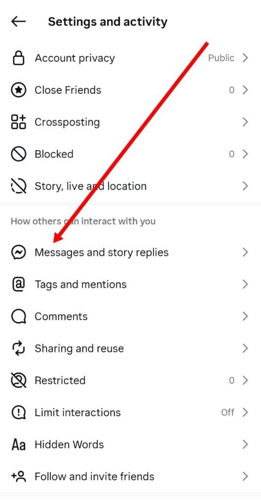 Messages and story replies par click kare