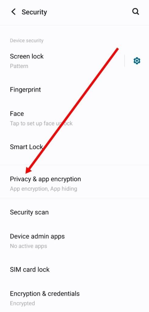 Privacy and app encryption par click kare