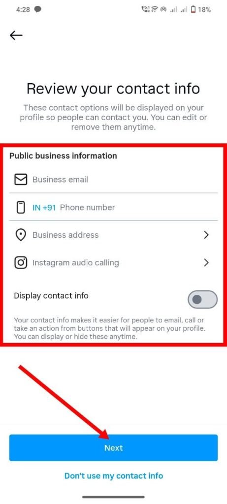 Review your contact info me business details add kare