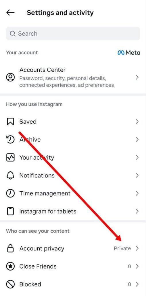 account privacy par click kare