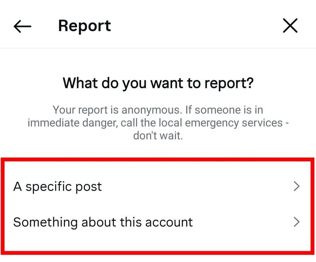 account ya post me kiski report karni hai vo select kare