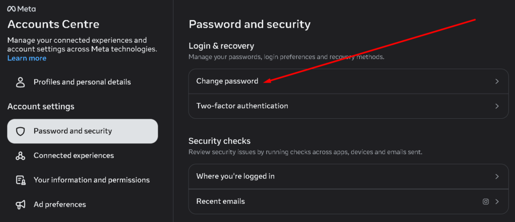 change password par click kare