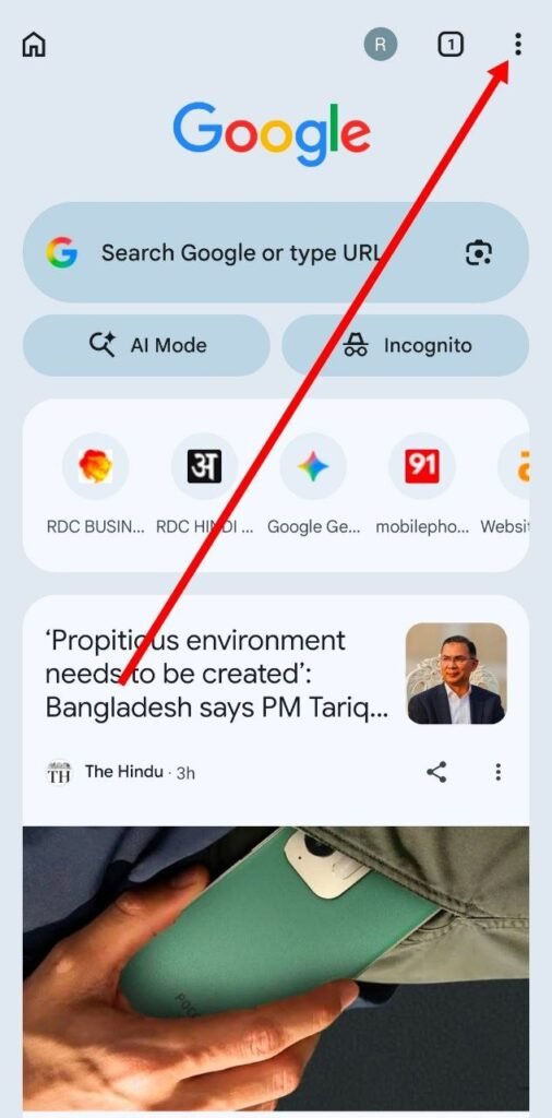 chrome me 3 dots par click kare