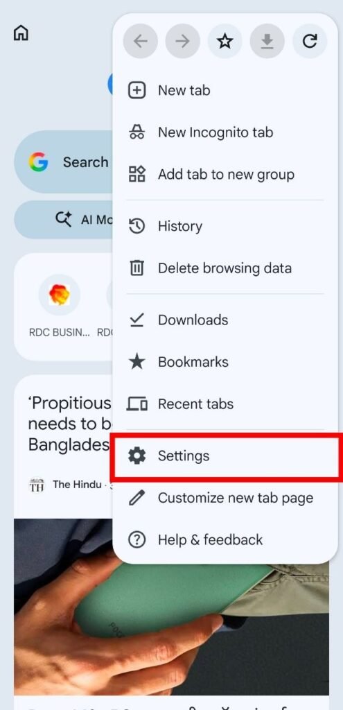 chrome me setting par click kare