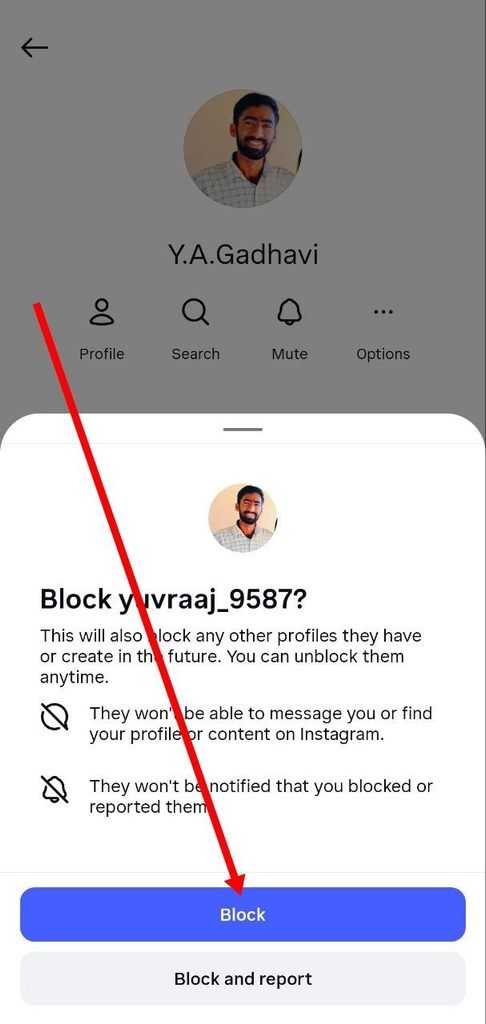 confirmation popup me block par click kare