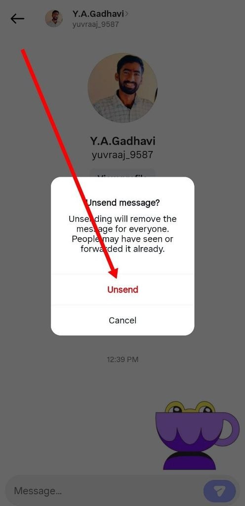 confirmation popup me unsend par click kare