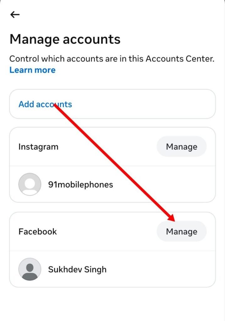 fb account me manage par click kare