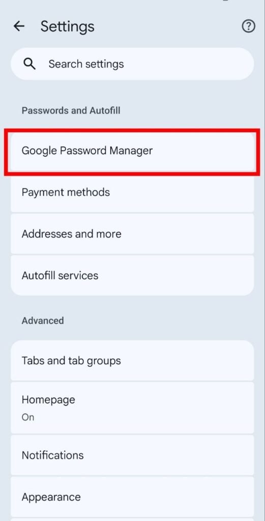 google password manager par click kare