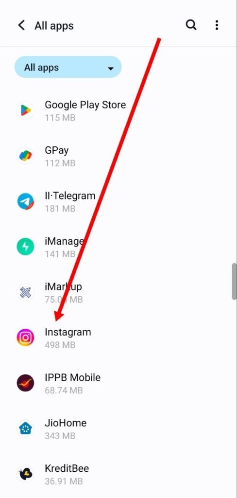instagram app ko select kare