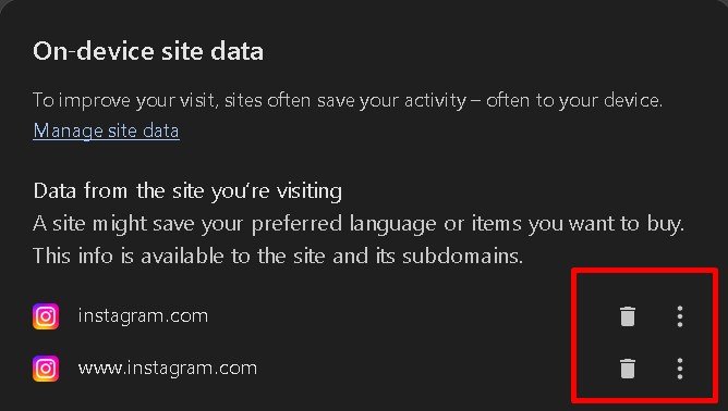 instagram ke aage delete ke icon par click kare