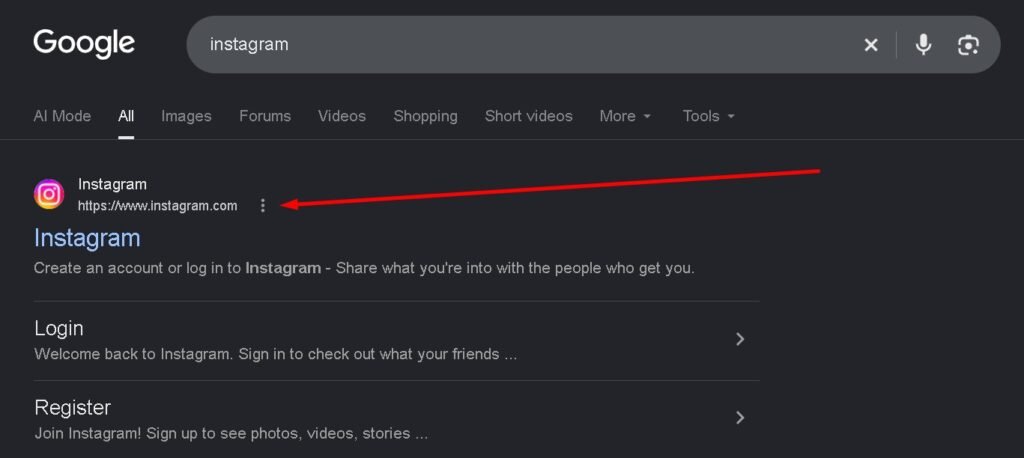 instagram ki website par click kare