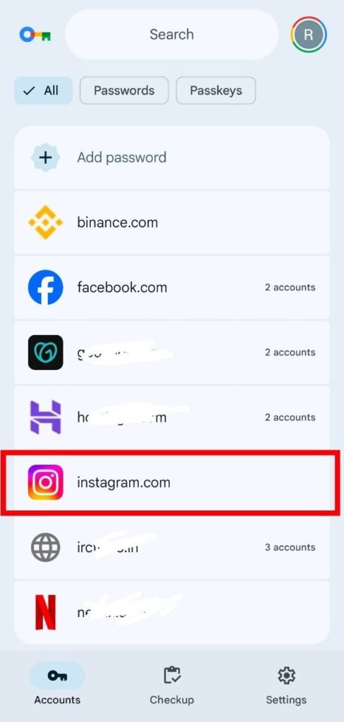 instagram ko select kare