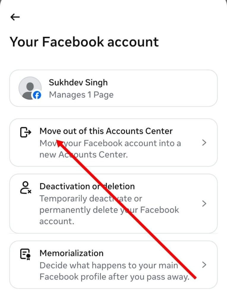 move out of this account par click kare