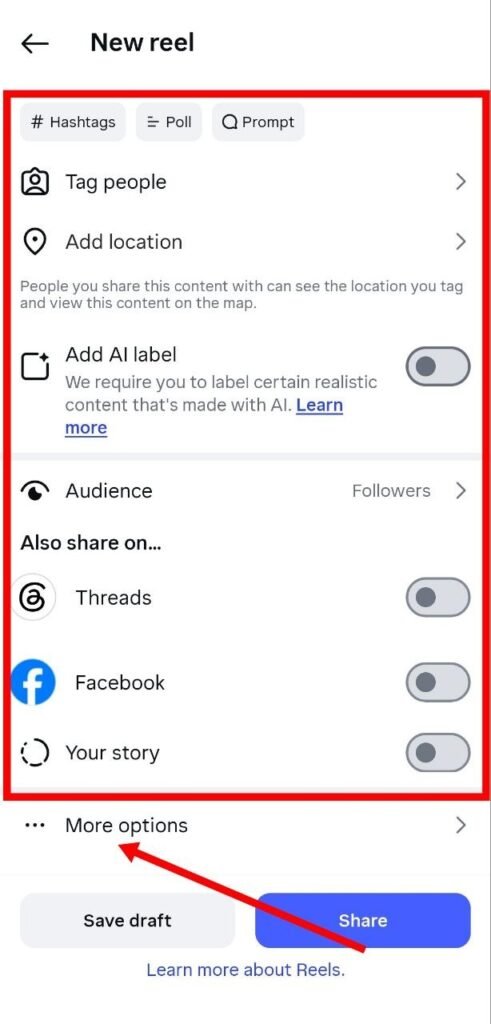reel me tag location ai and sharing setting kare
