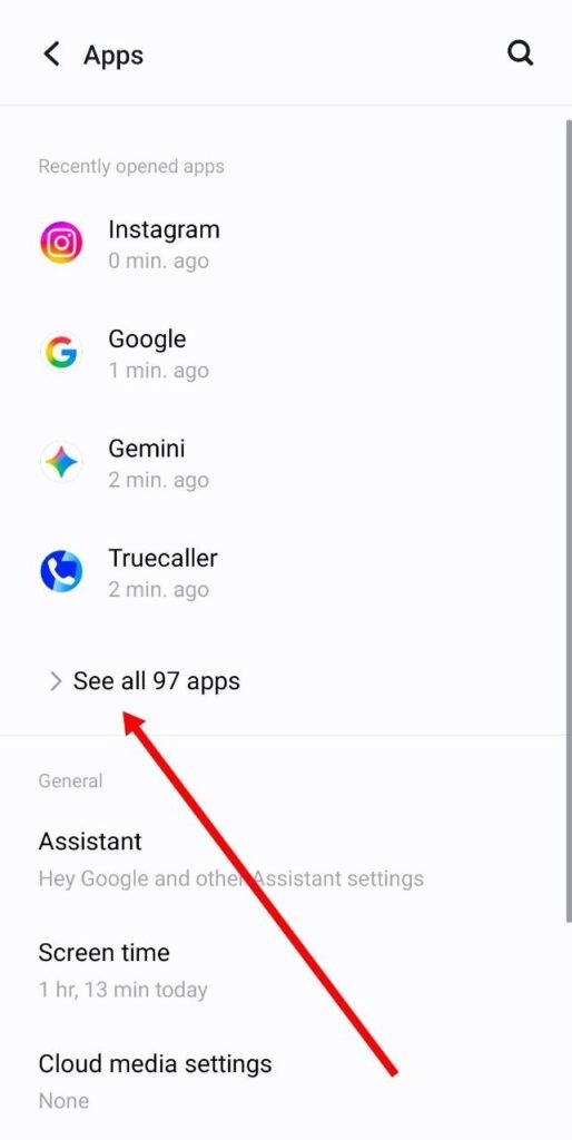 see all apps par click kare