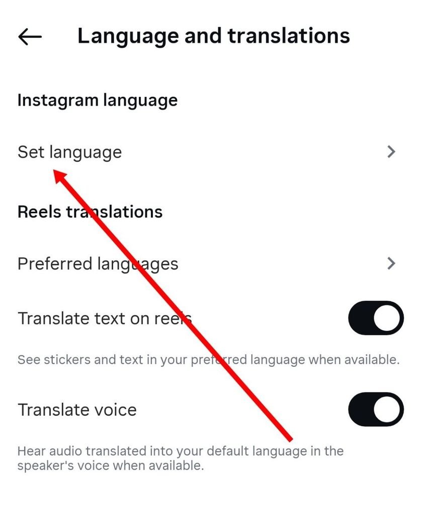 set language par click kare