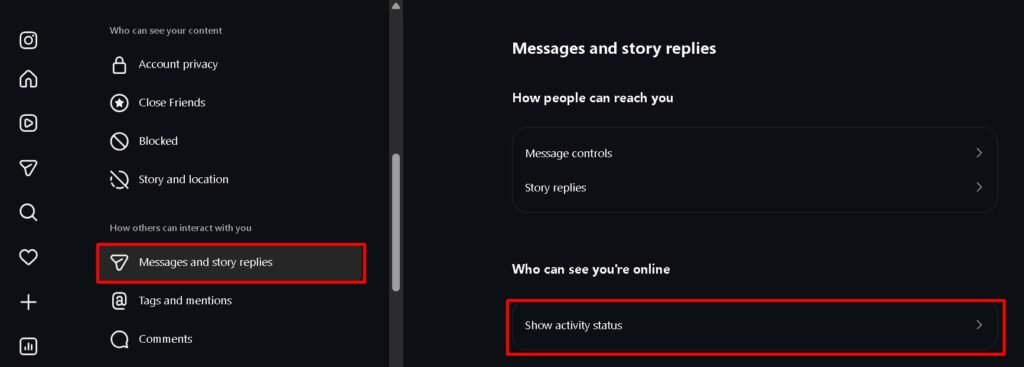 show activity status option select kare