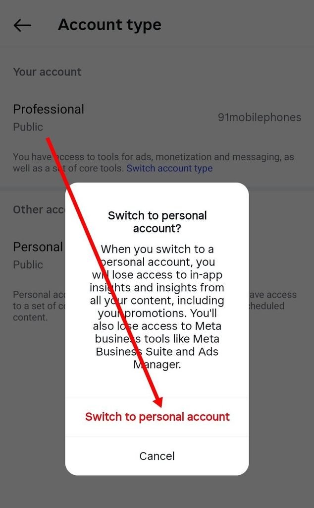 switch to personal account par click kare