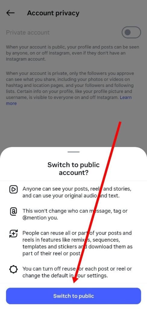 switch to public par click kare