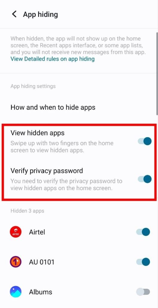 view hidden app enable kare